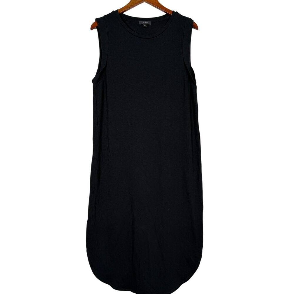 J. Crew Sleeveless Tank Curve Hem Midi Cover Up Casual Dress Round Neck L Black